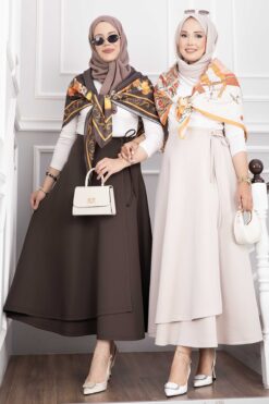 Side-tie Scuba Wrap Hem Skirt Brown