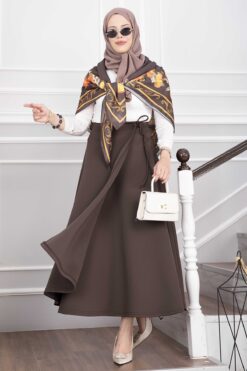 Alternative view of Side-tie Scuba Wrap Hem Skirt Brown