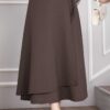 Side-tie Scuba Wrap Hem Skirt Brown – Image 3