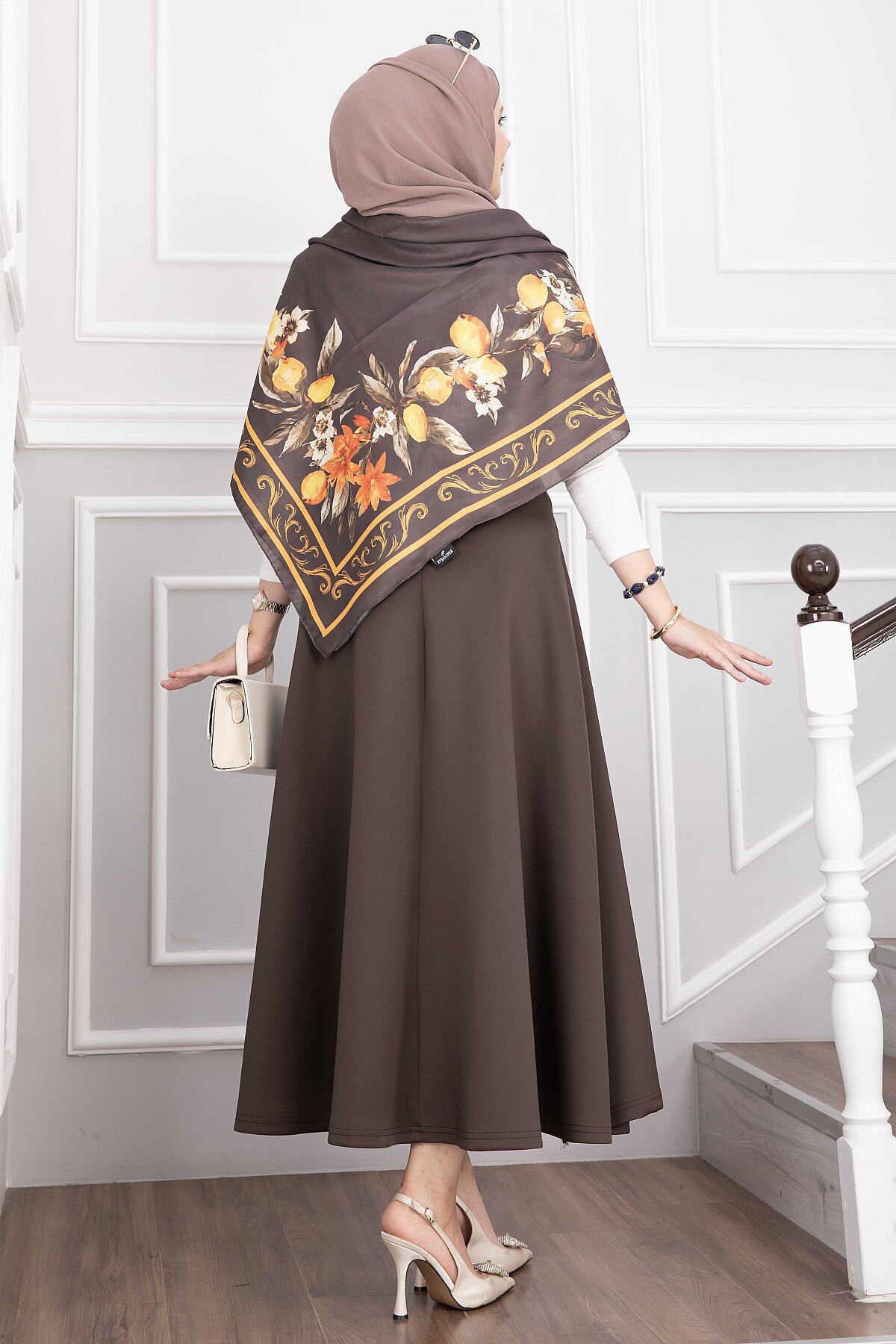 Side-tie Scuba Wrap Hem Skirt Brown – Image 5