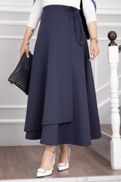 Alternative view of Side-tie Scuba Wrap Hem Skirt Navy Blue