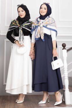 Side-tie Scuba Wrap Hem Skirt Navy Blue