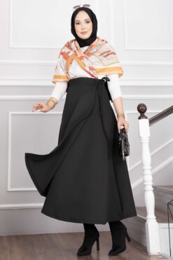 Side-tie Scuba Wrap Hem Skirt Black