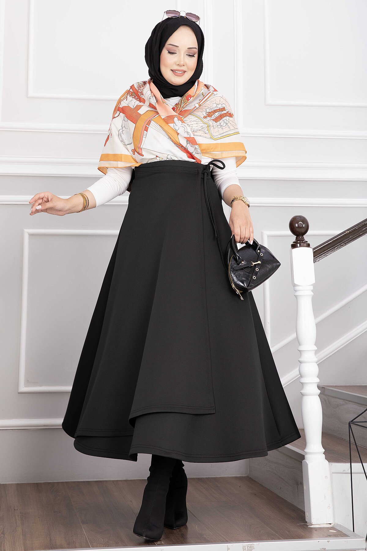 Side-tie Scuba Wrap Hem Skirt Black - Afbeelding 3