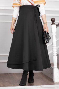 Alternative view of Side-tie Scuba Wrap Hem Skirt Black