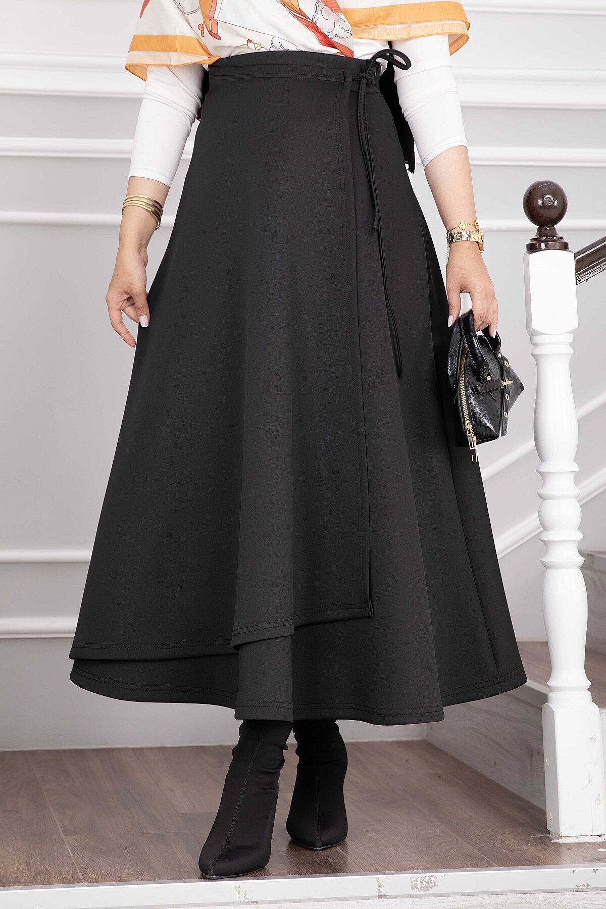 Side-tie Scuba Wrap Hem Skirt Black - Afbeelding 2