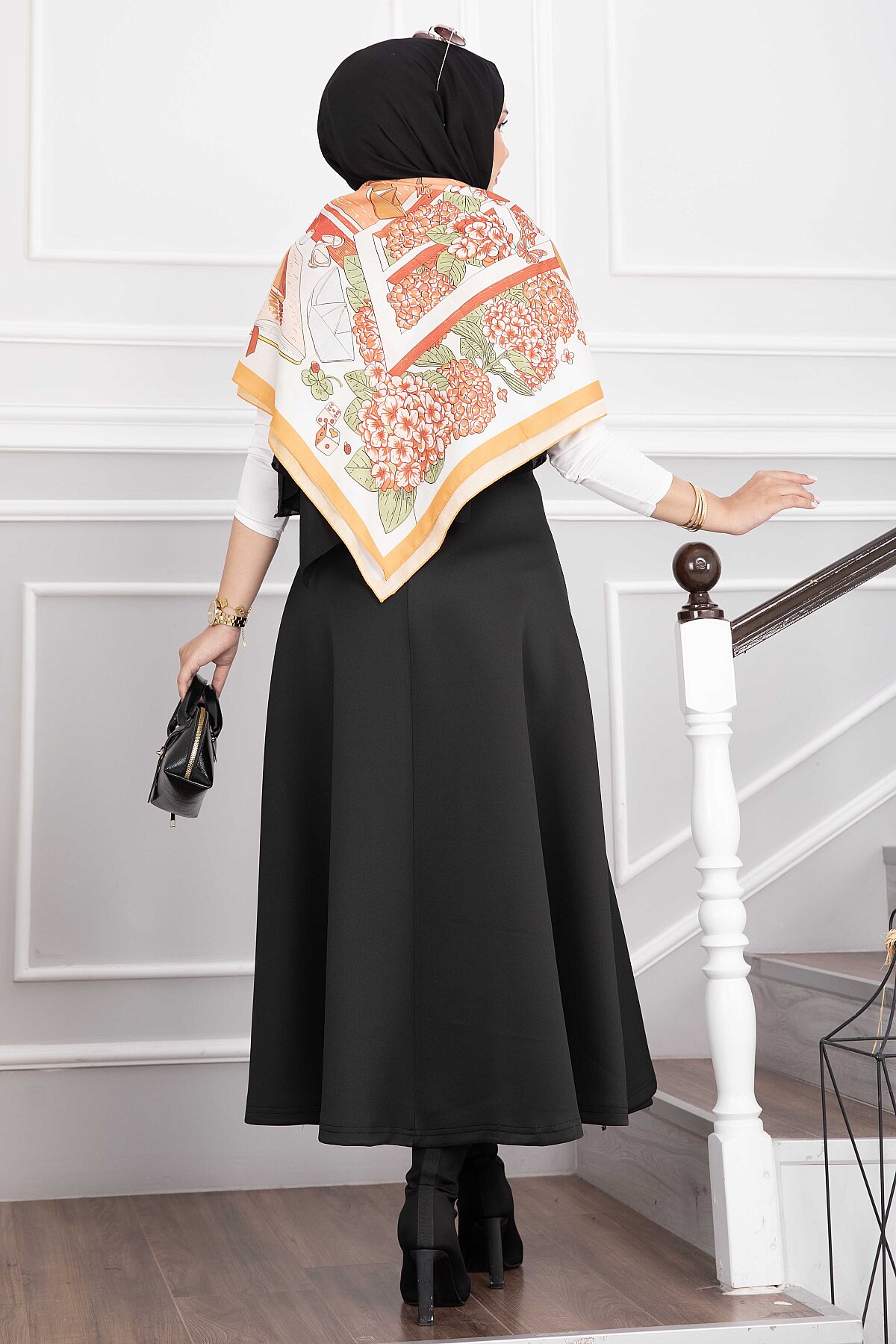Side-tie Scuba Wrap Hem Skirt Black - Afbeelding 4