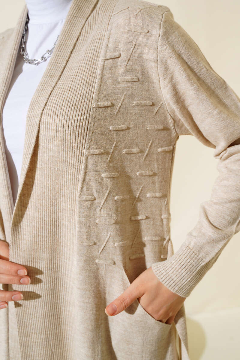 Side-Seamed Tied Cardigan Beige - الصورة 4