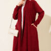 ⁦Side-Seamed Tied Cardigan Burgundy⁩ - الصورة ⁦2⁩