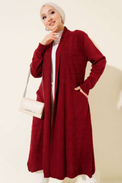 Alternative view of Side-Seamed Tied Cardigan Burgundy