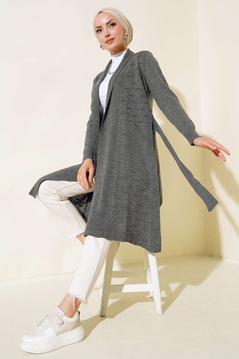 Side-Seamed Tied Cardigan Smoke