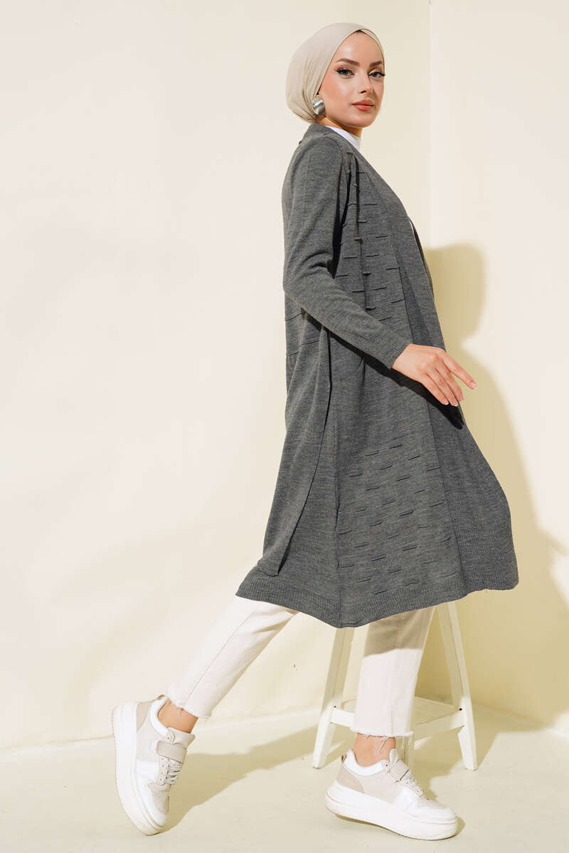 Side-Seamed Tied Cardigan Smoke - الصورة 2
