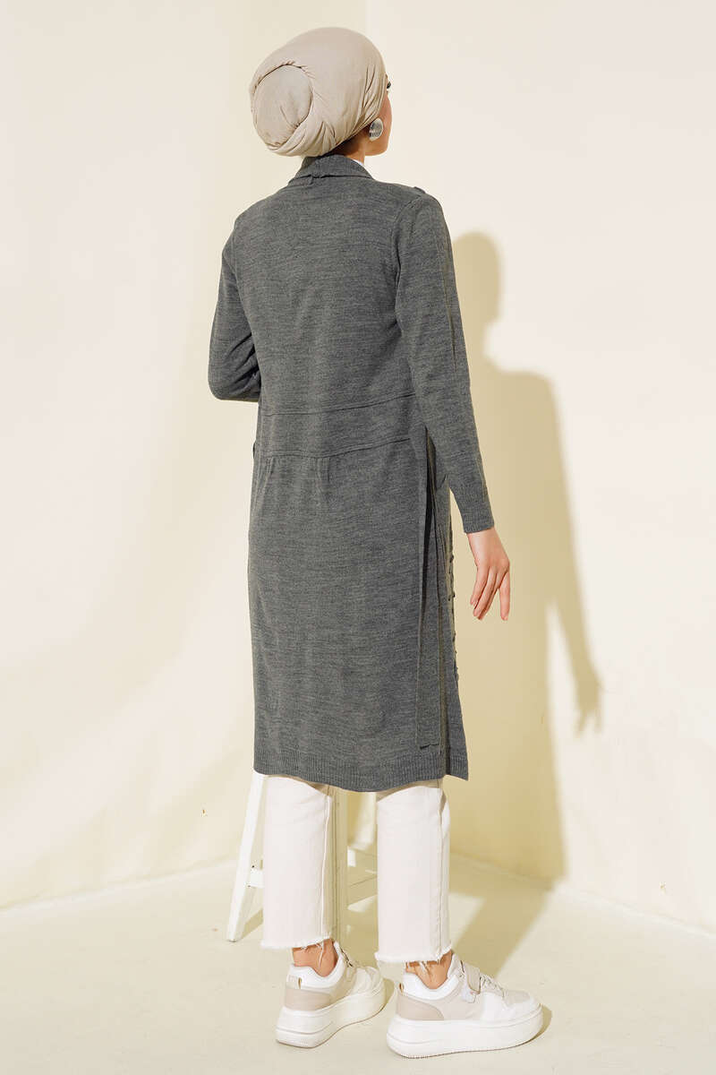Side-Seamed Tied Cardigan Smoke - الصورة 3