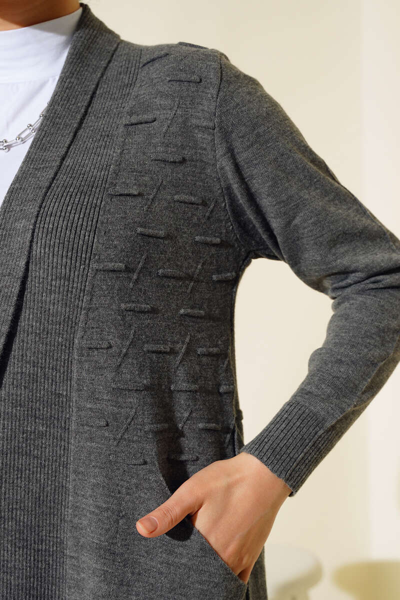 Side-Seamed Tied Cardigan Smoke - الصورة 4