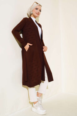 Alternative view of Side-Seamed Tied Cardigan Brown