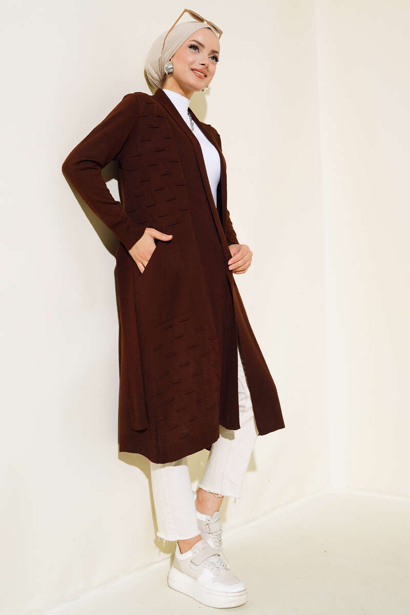 Side-Seamed Tied Cardigan Brown - الصورة 2