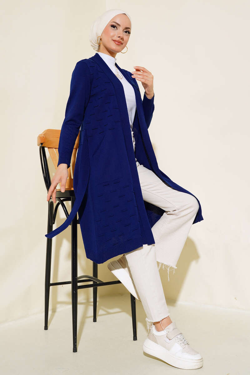 Side-Seamed Tied Cardigan Navy Blue