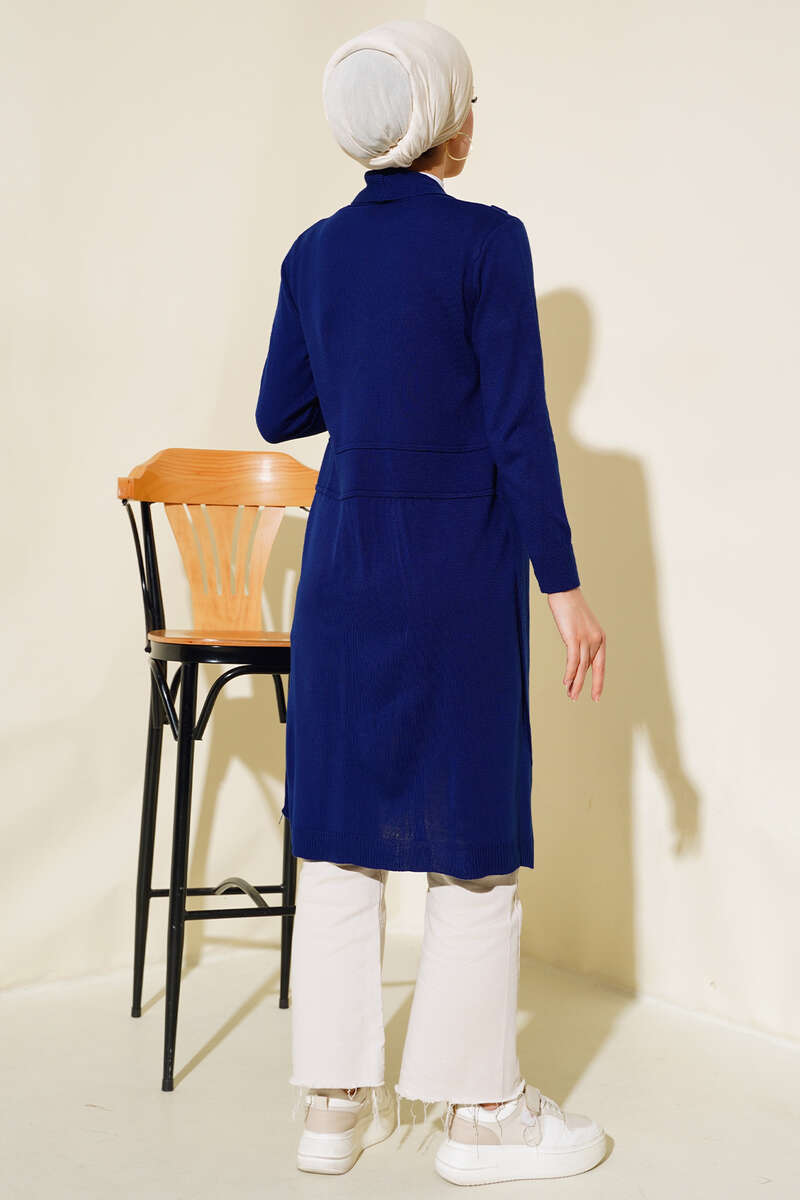 Side-Seamed Tied Cardigan Navy Blue - الصورة 3