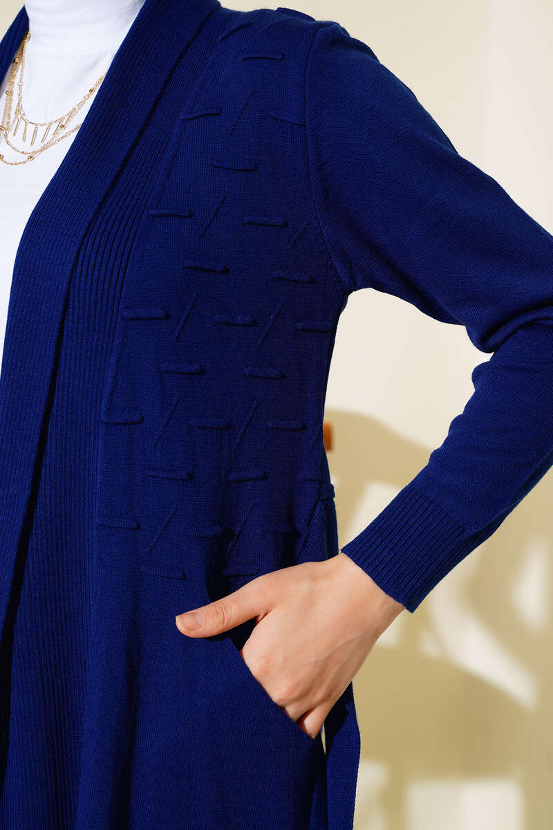 Side-Seamed Tied Cardigan Navy Blue - الصورة 4