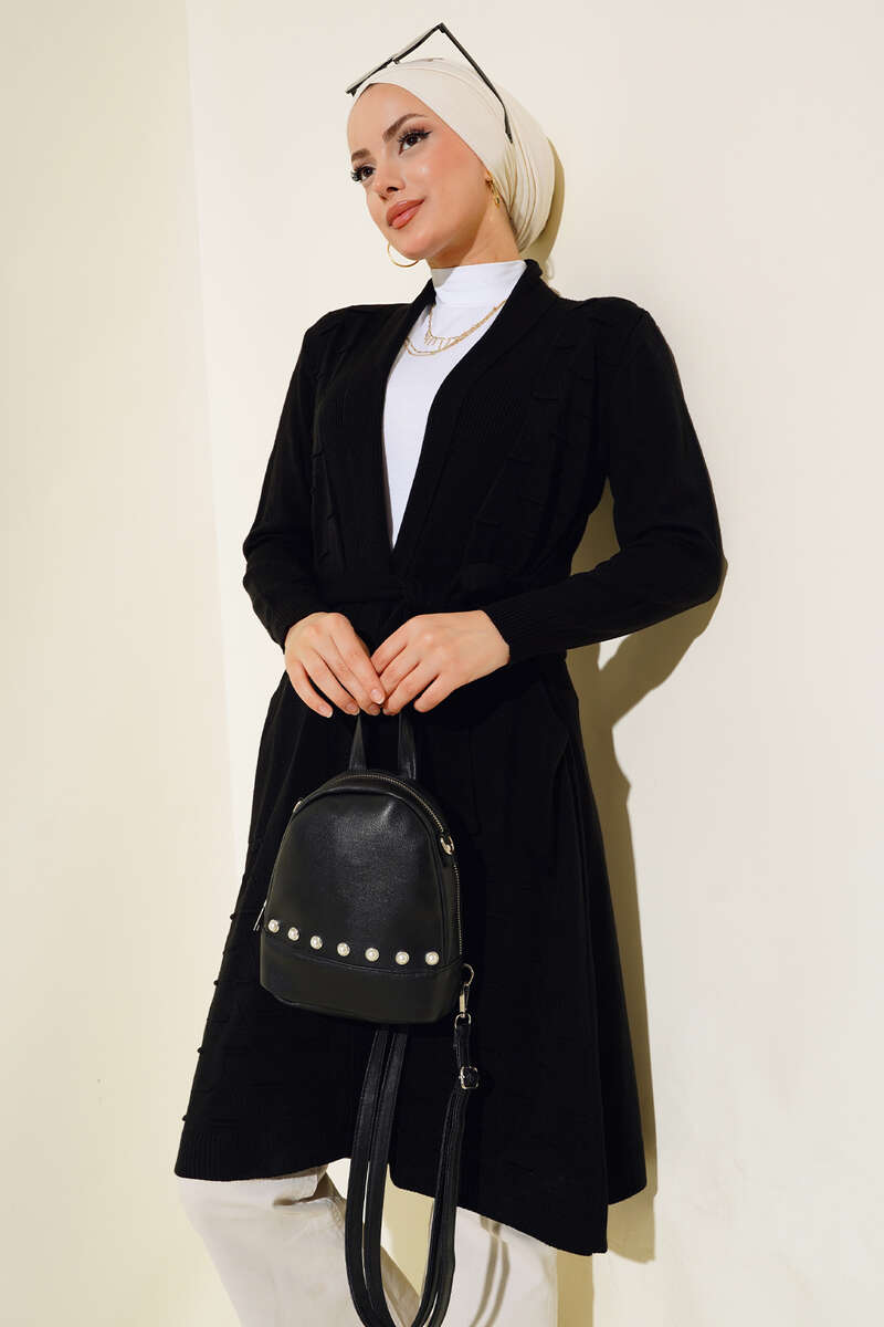 Side-Seamed Tied Cardigan Black