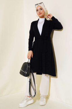Alternative view of Side-Seamed Tied Cardigan Black