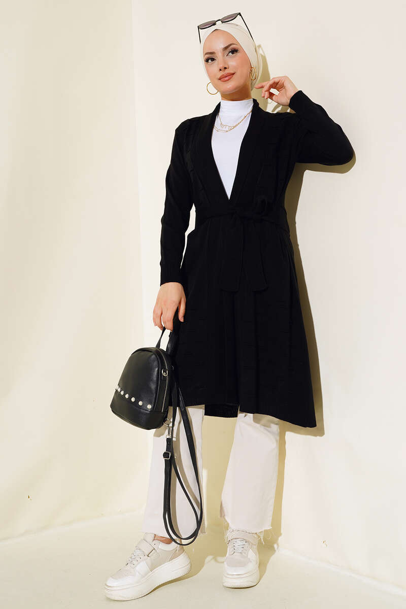 Side-Seamed Tied Cardigan Black – Image 2