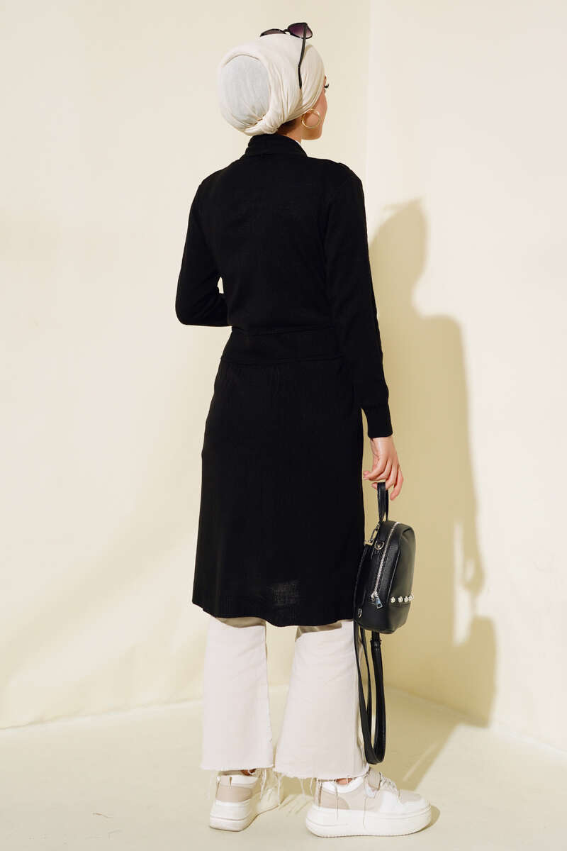 Side-Seamed Tied Cardigan Black – Image 3