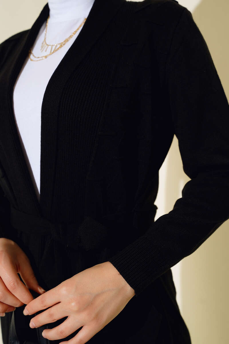 Side-Seamed Tied Cardigan Black – Image 4