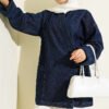 Side Tie Denim Kimono Dark Blue