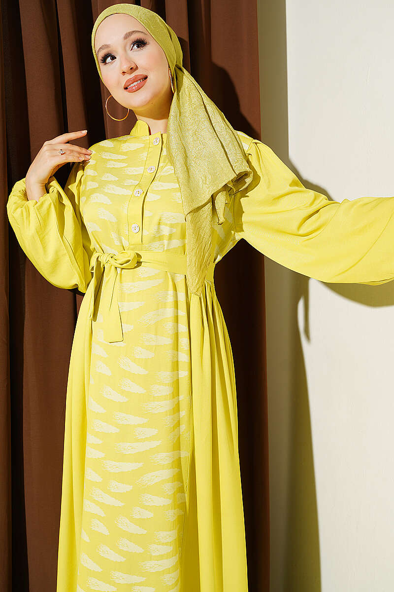 Side Pleated Jacquard Dress Yellow - immagine 2