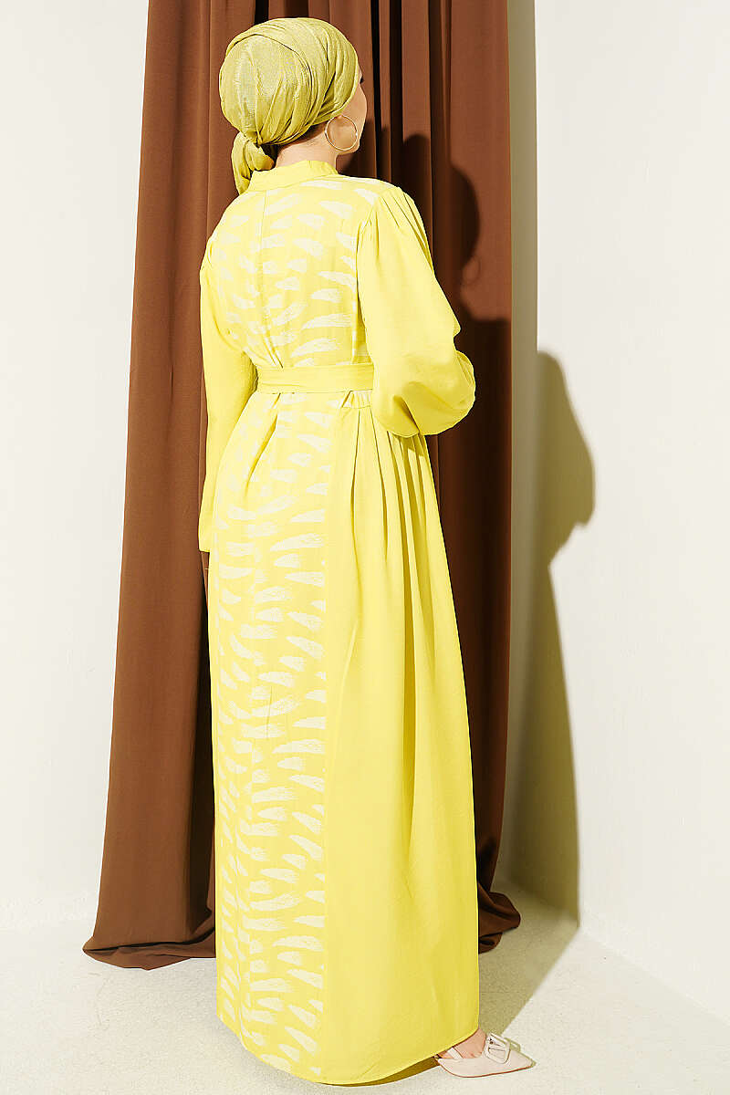 Side Pleated Jacquard Dress Yellow - immagine 3