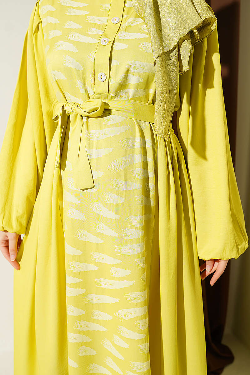 Side Pleated Jacquard Dress Yellow - immagine 4