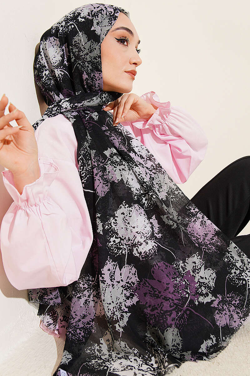 Leaf Pattern Shawl Series Black