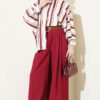 Asymmetrical Striped Satin Shirt with Batwing Sleeves Burgundy – Image 2