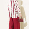 Asymmetrical Striped Satin Shirt with Batwing Sleeves Burgundy – Image 3