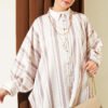 Asymmetrical Striped Satin Shirt with Batwing Sleeves Mink