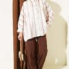 Asymmetrical Striped Satin Shirt with Batwing Sleeves Mink – Bild 2
