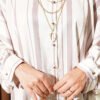 Asymmetrical Striped Satin Shirt with Batwing Sleeves Mink – Bild 4