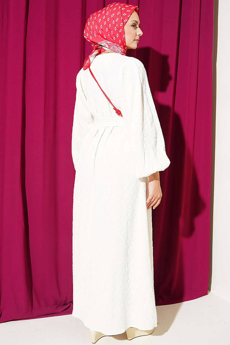 Batwing Sleeve Textured Dress Ecru - Image 3