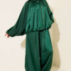 Batwing Sleeve Satin Loose Two-Piece Set Emerald