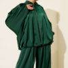 Batwing Sleeve Satin Loose Two-Piece Set Emerald - Image 2