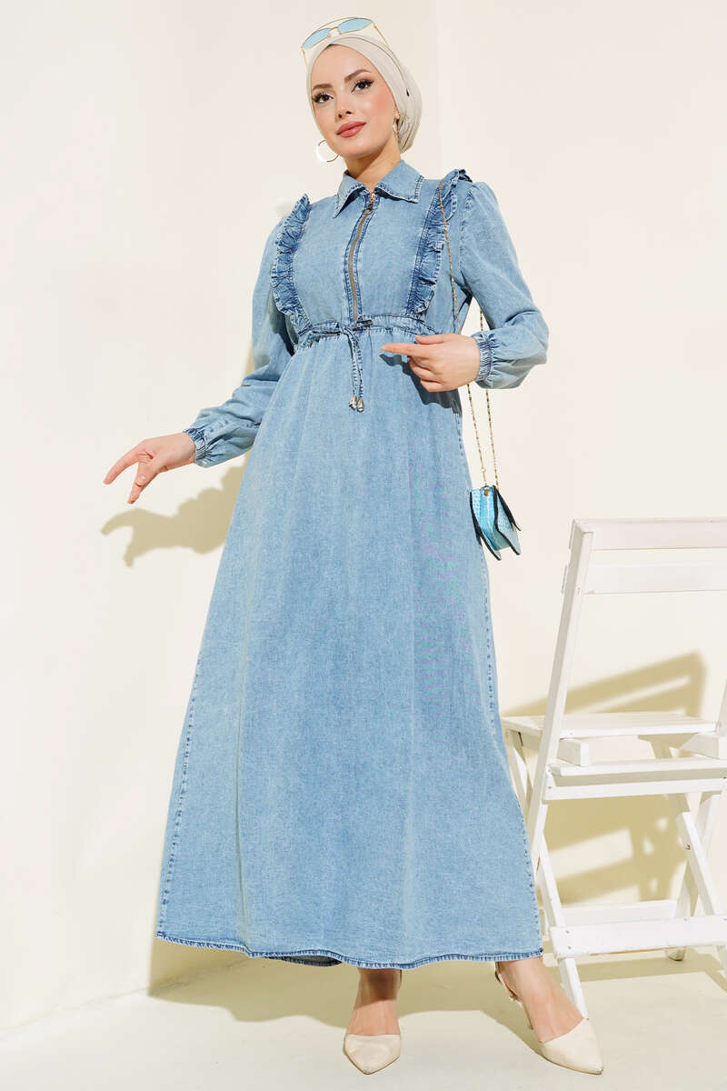 Half Zip Denim Dress Denim Blue