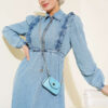 Half Zip Denim Dress Denim Blue - الصورة 2