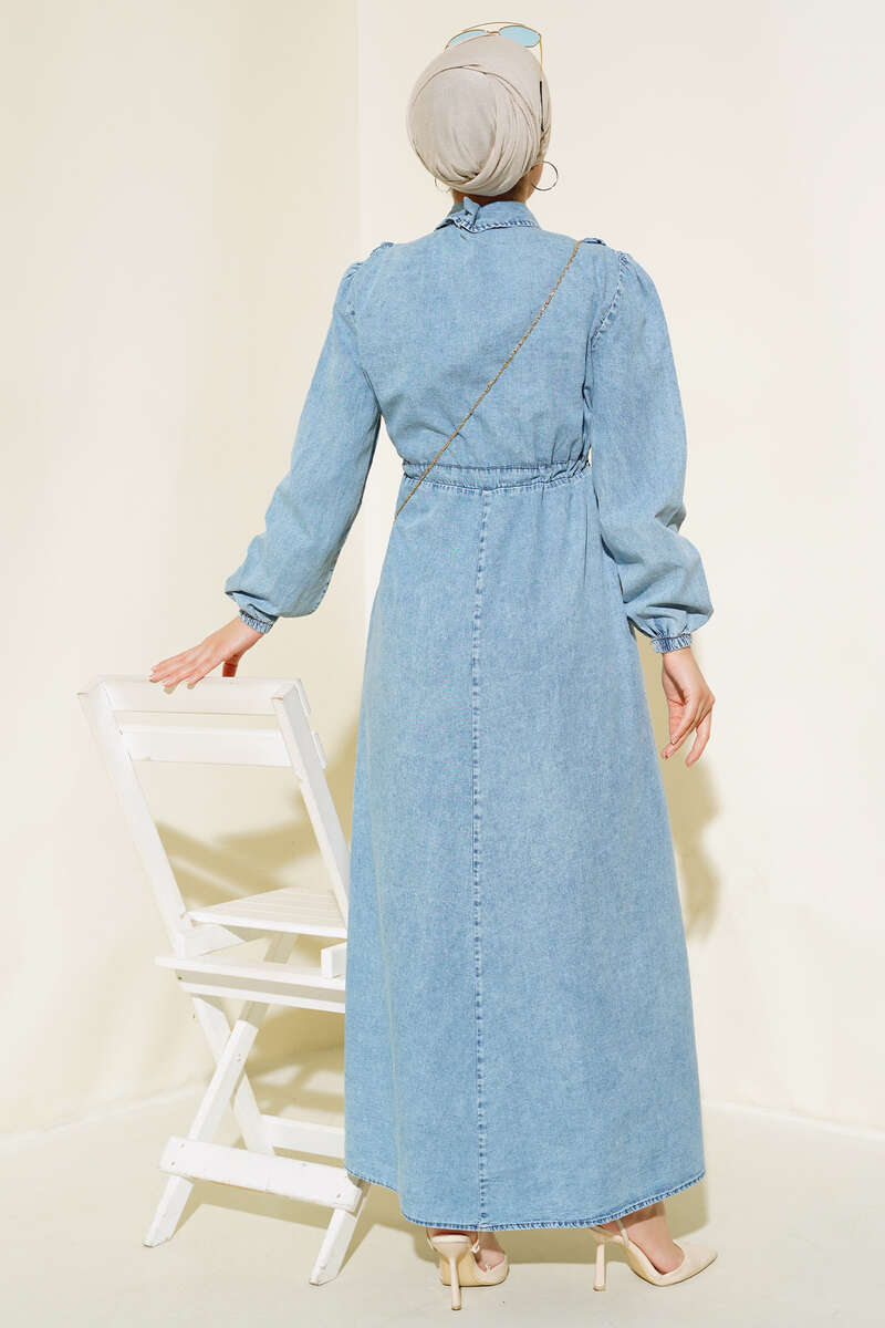 Half Zip Denim Dress Denim Blue - الصورة 3