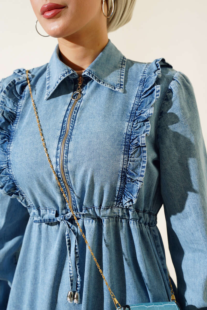 Half Zip Denim Dress Denim Blue - الصورة 4