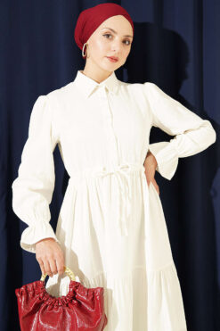 Alternative view of Half-Button Waist Tied French Terry Dress Ecru