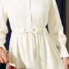 ⁦Half-Button Waist Tied French Terry Dress Ecru⁩ - الصورة ⁦4⁩