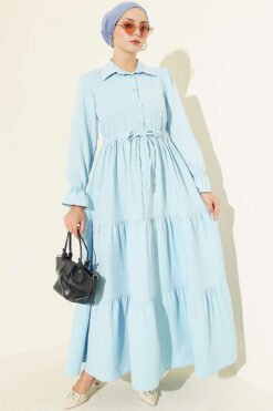 Half-Button Waist Tied French Terry Dress Blue