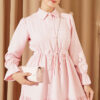Half-Button Waist Tied French Terry Dress Pink - Imagen 2