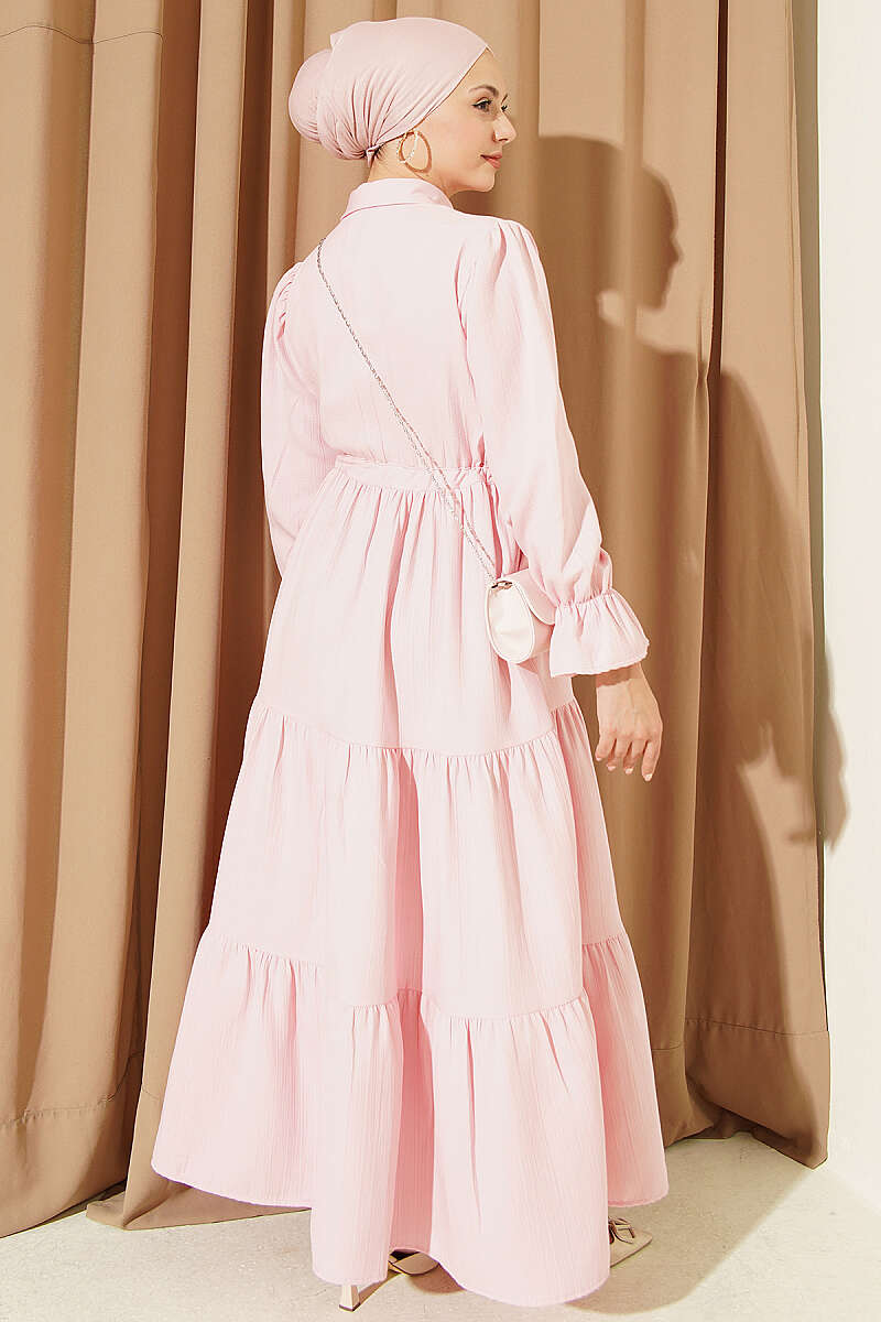 Half-Button Waist Tied French Terry Dress Pink - Imagen 3